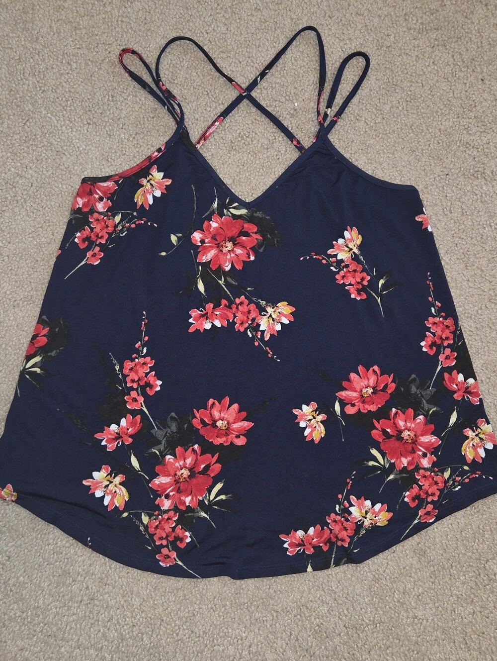 Paper Moon Navy Floral Crisscross Strappy Tank Top Size M